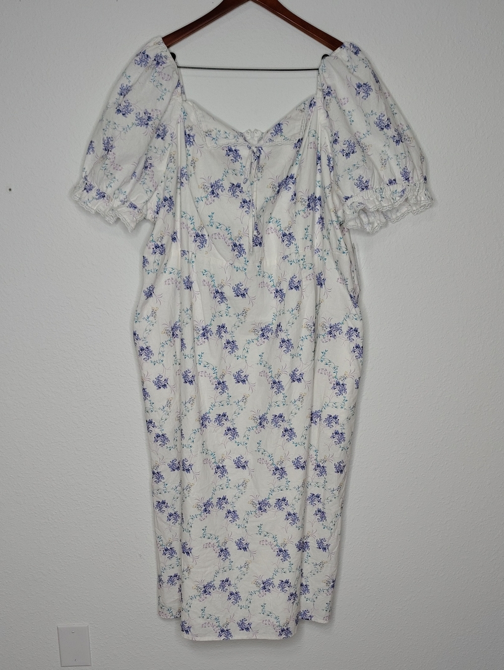 Scoop Cotton Linen Floral Lace Puff Sleeves Midi Dress Size 4X Bohemian Beachy - Picture 2 of 16